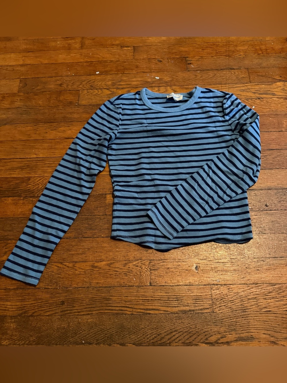 Your Favorite Cropped Blue Striped Long Sleeved Tee